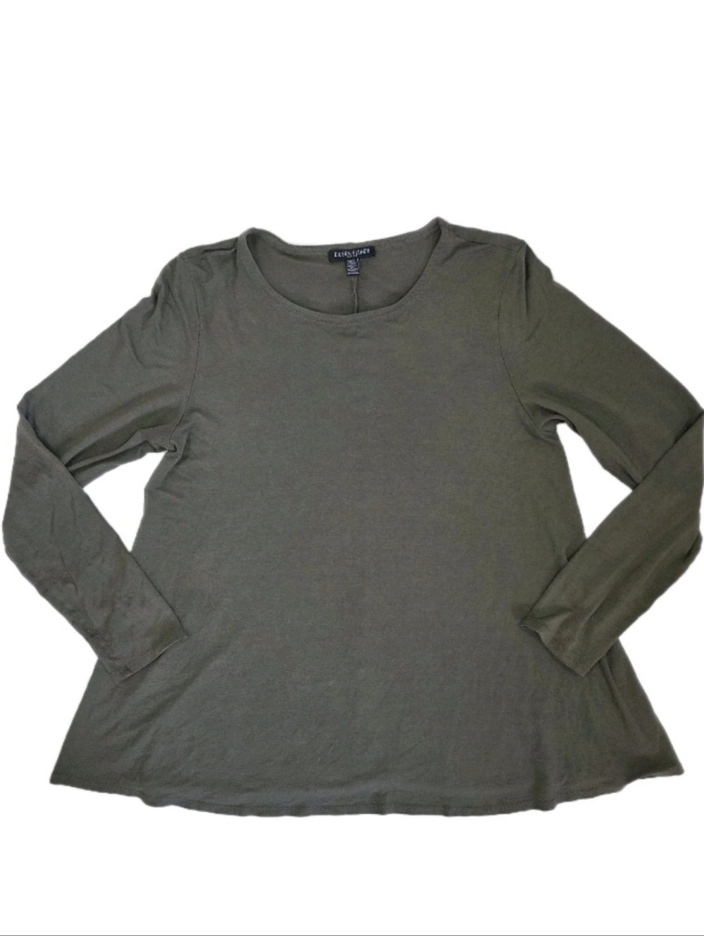 Eileen Fisher Petite Womens Olive Green Long Sleeve Tunic Top Size PM Flare USA